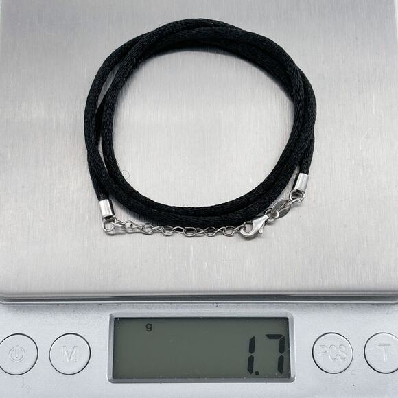 Vintage China Sterling Silver 925 3mm Black Corded Necklace 17.5"-18.5" - Picture 3 of 3